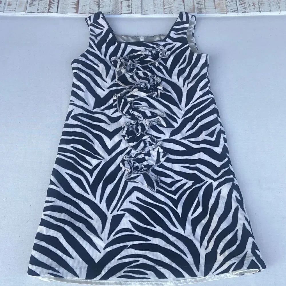 The Childrens Place TCP Girls Sz 4 Corduroy Zebra Dress Ruffle Front Shift